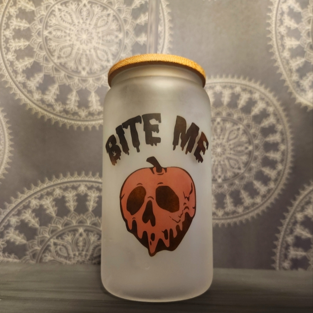 Bite Me Frosted Glass Tumbler (Halloween)